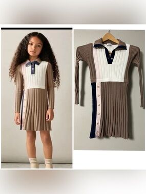 REISS KLEO 7-8 YRS RIBBED COLOURBLOCK FUNNEL NECK DRESS IN CAMEL